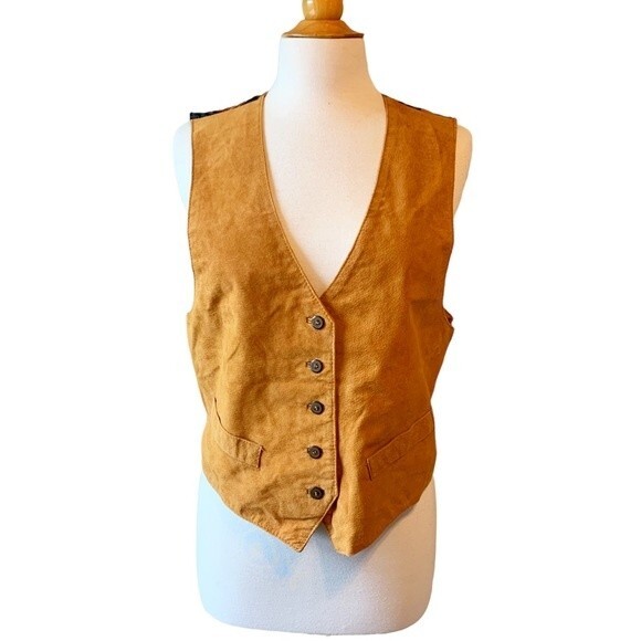 NWT Arizona Southwest Tan Leather Cowhide Button Front Vest - Large - Picture 4 of 7